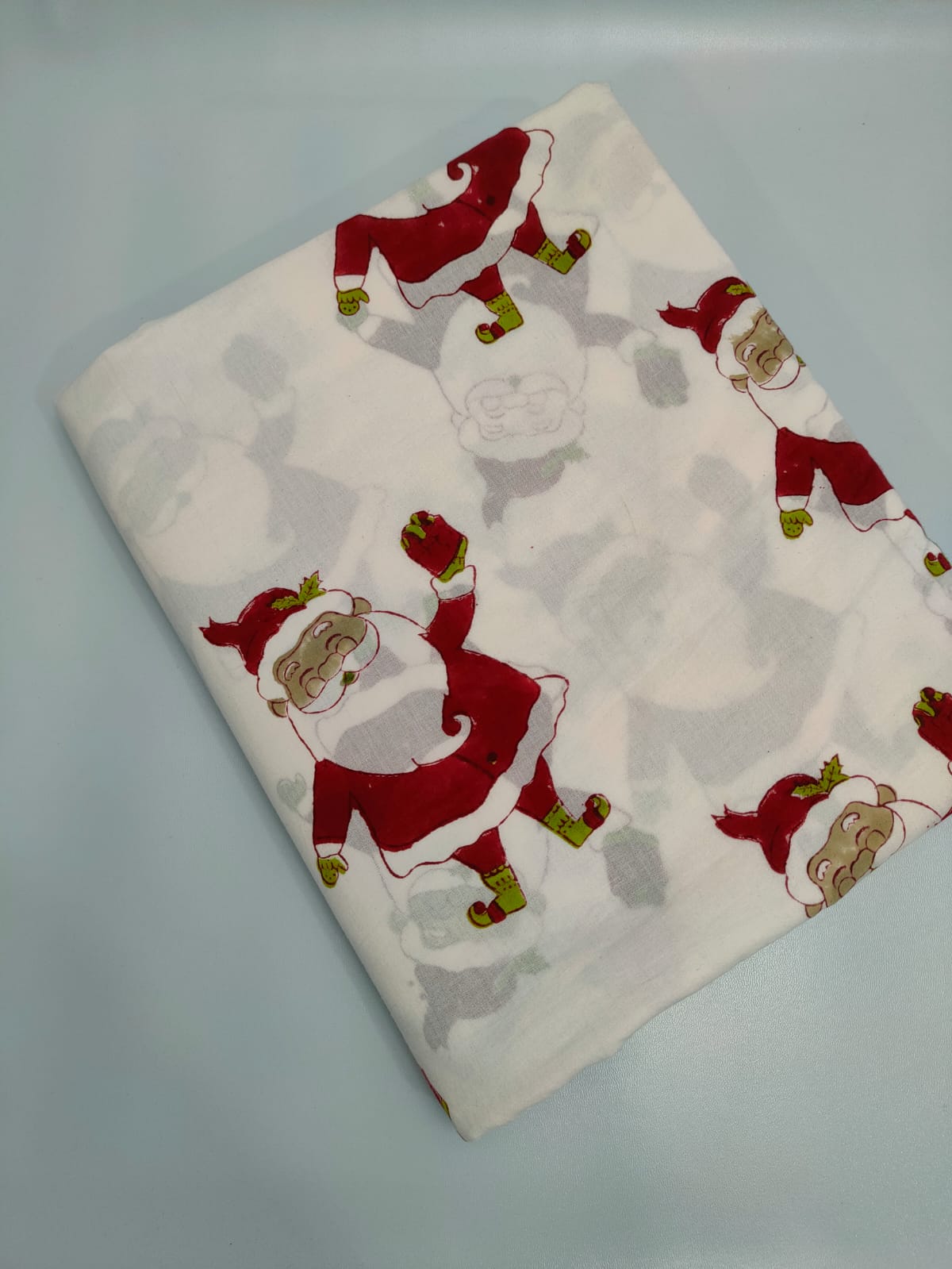 Santa Claus Block Print Pure Cotton Fabric - JBRMZD19