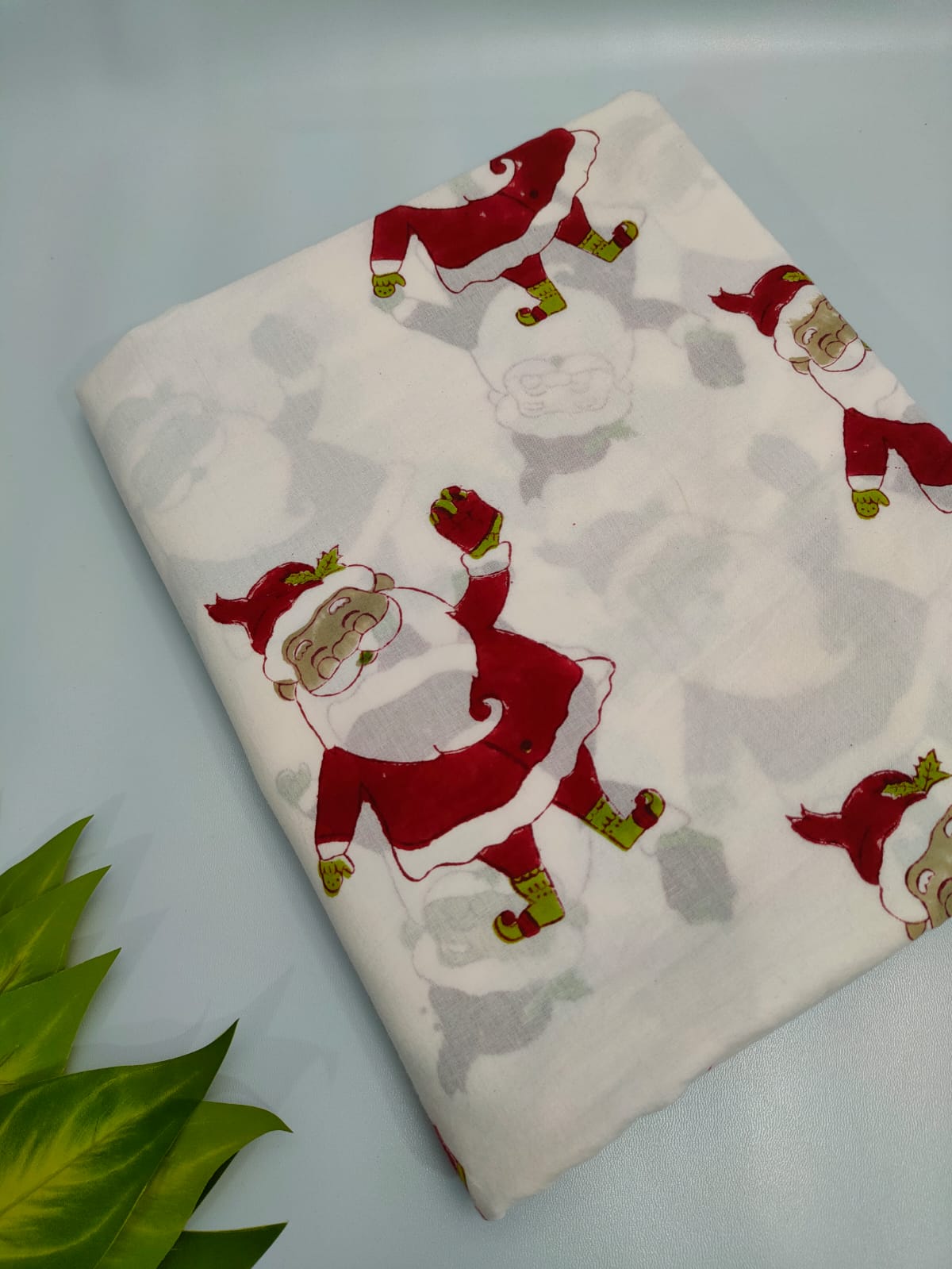 Santa Claus Block Print Pure Cotton Fabric - JBRMZD19