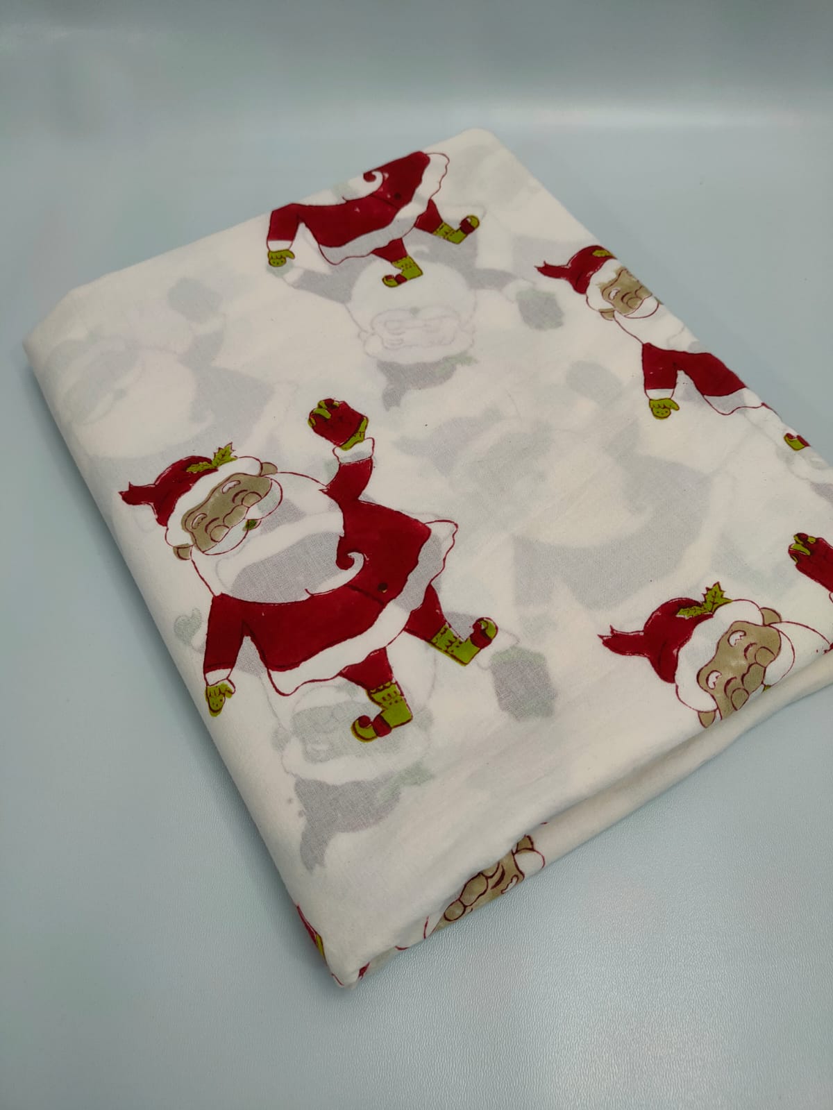 Santa Claus Block Print Pure Cotton Fabric - JBRMZD19