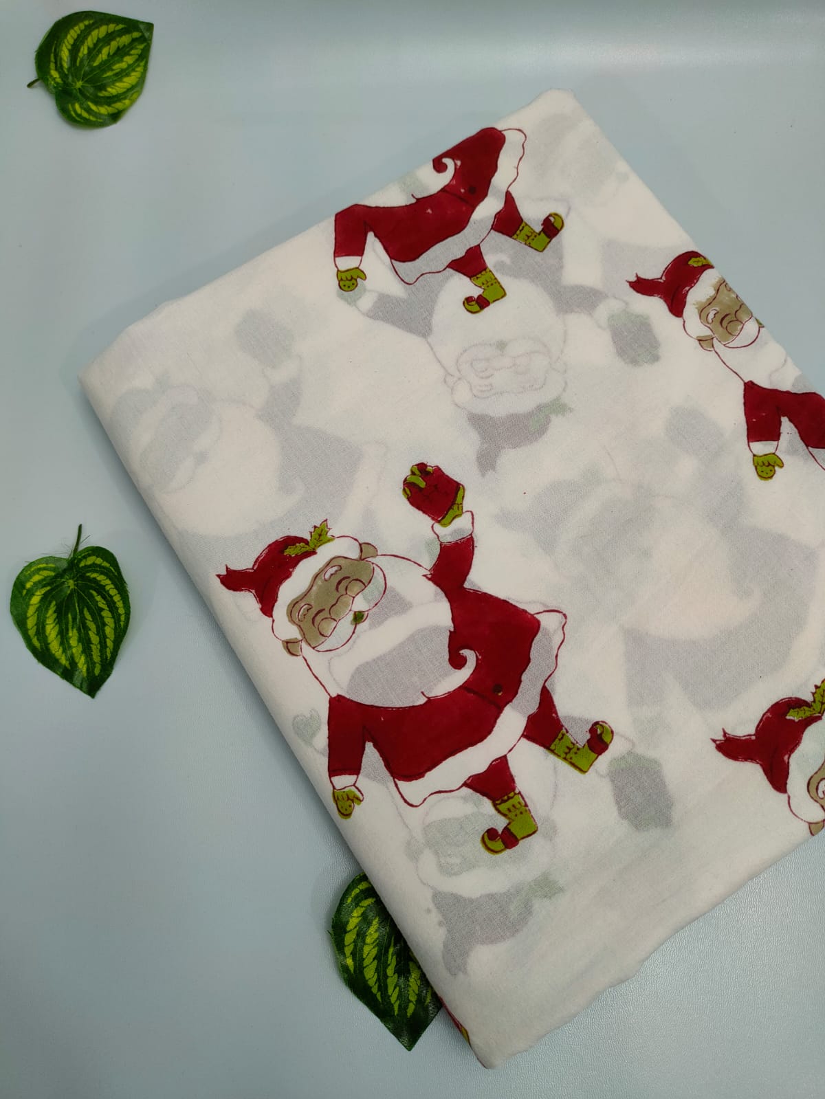 Santa Claus Block Print Pure Cotton Fabric - JBRMZD19