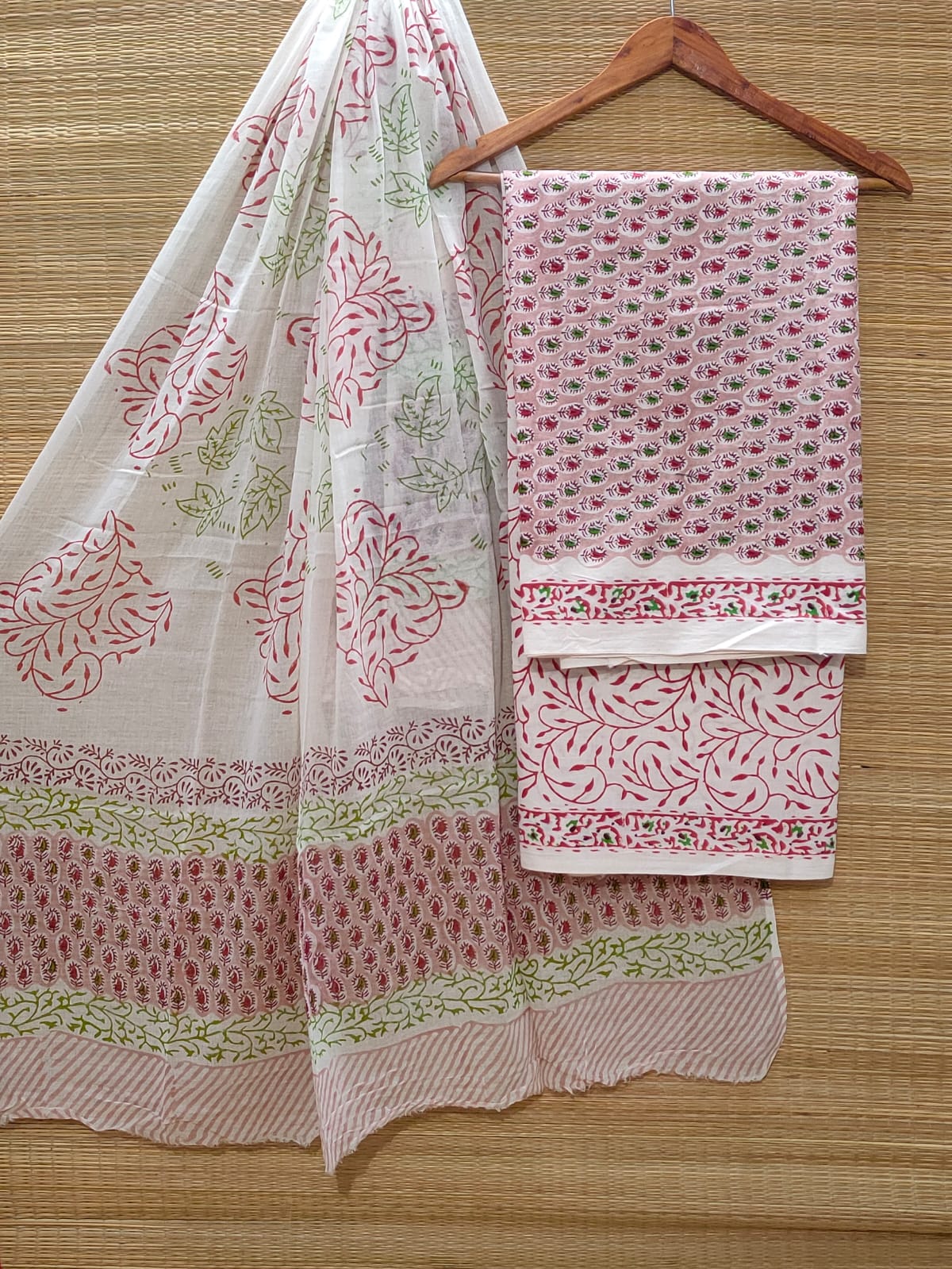 Pure Cotton Hand Block Unstitched Salwar Suit Set With Cotton/Mulmul Dupatta - JBOCM40