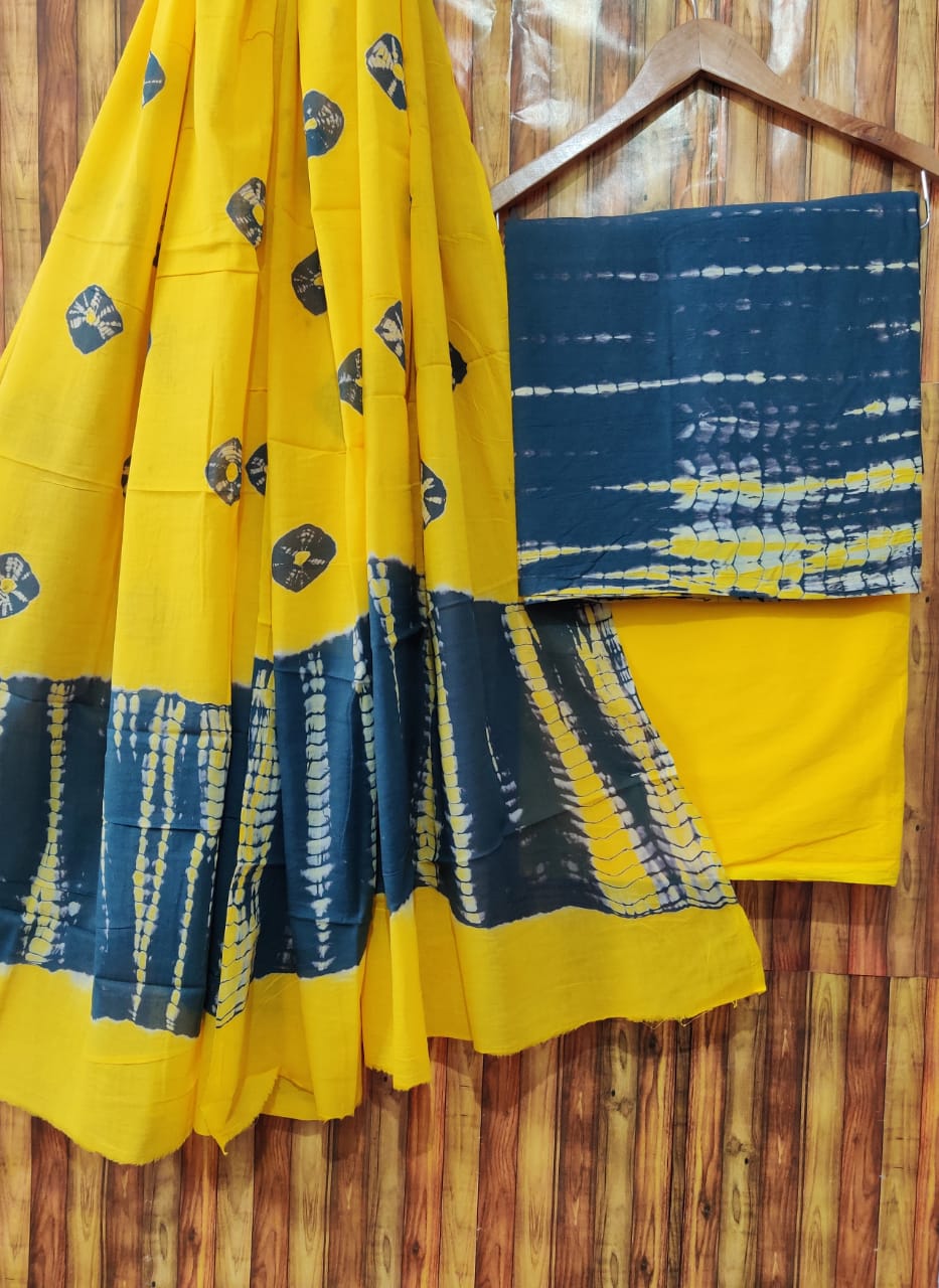 Hand Block Printed Pure Cotton Unstitched Salwar Suit Set With Cotton/Mulmul Dupatta - JBCM571