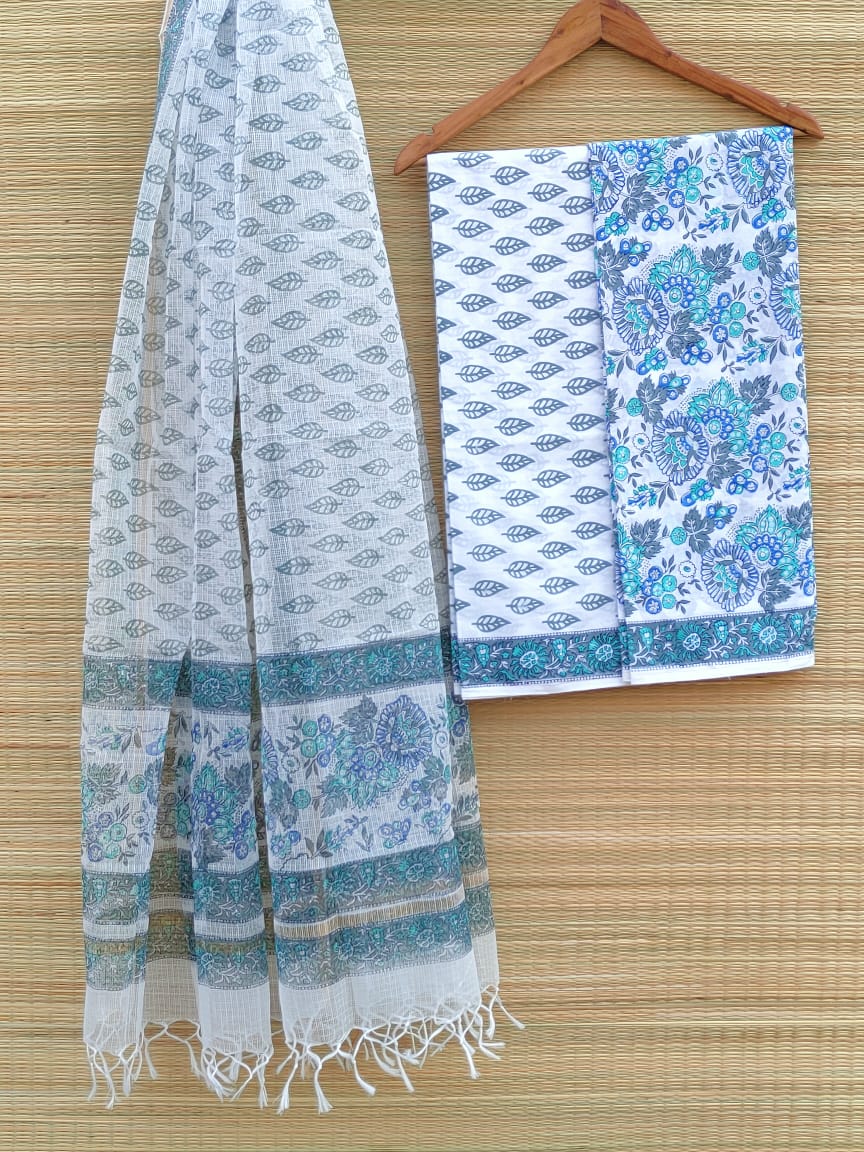 Bagru Print Hand Block Kota Doriya Dupatta With Cotton Top Bottom Salwar Suit Set - JBKD56