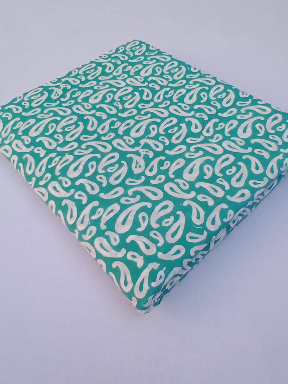 Sea Green Paisley Pattern Hand Block Printed Pure Cotton Fabric - JBR79