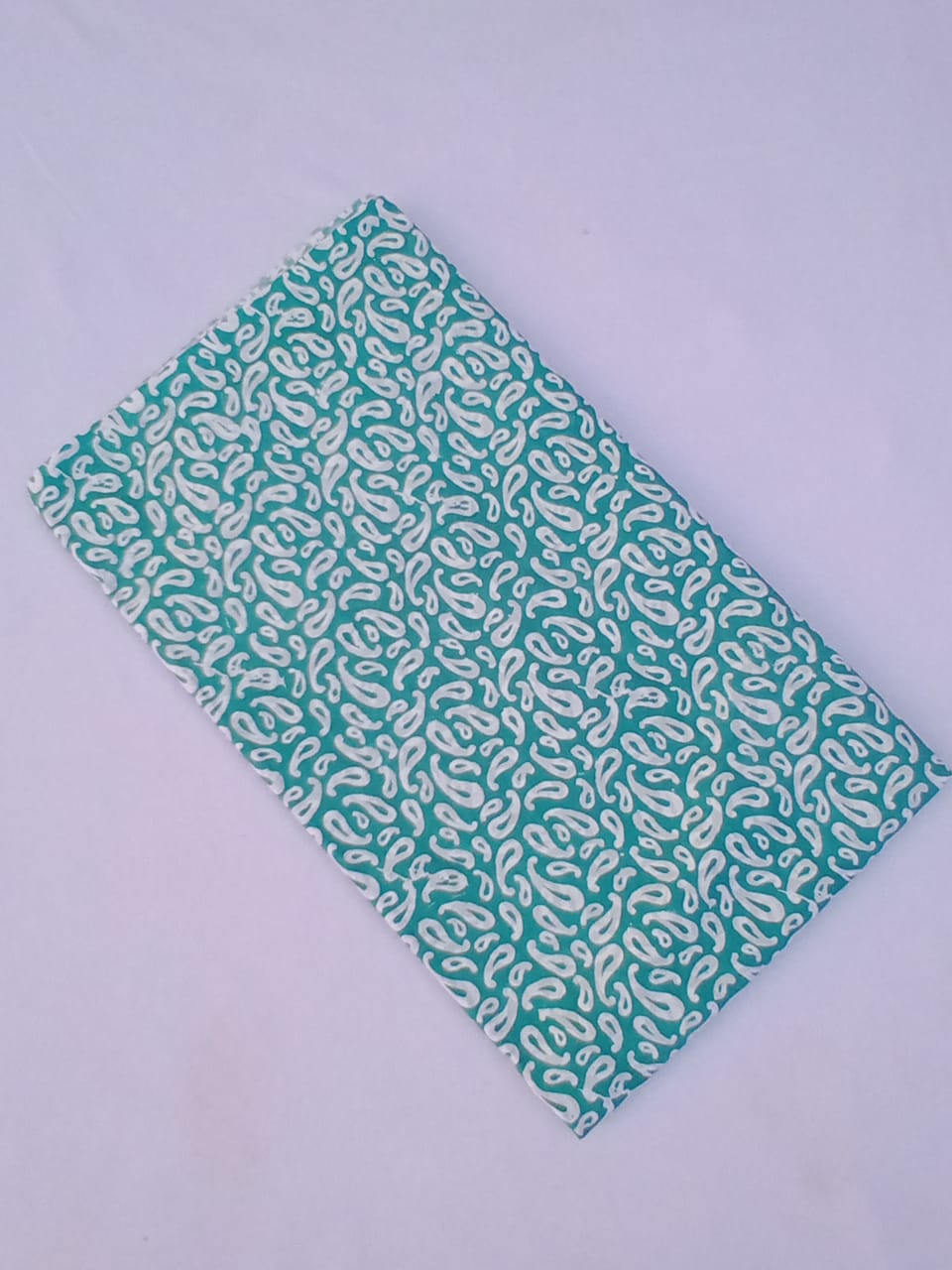 Sea Green Paisley Pattern Hand Block Printed Pure Cotton Fabric - JBR79