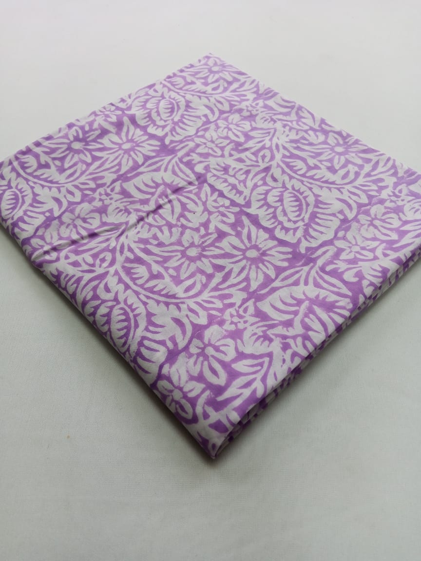 Purple Scroll Pattern Hand Block Printed Pure Cotton Fabric - JBR21 ...