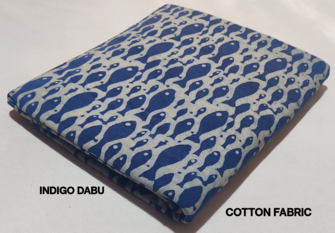 Indigo Pure Cotton Hand Block Printed Fabric - JBRBK15