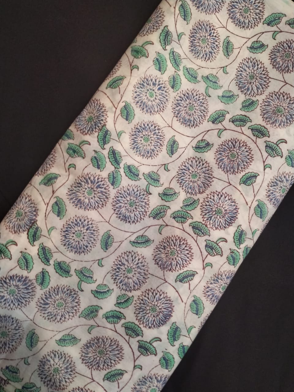 White Base Cotton Hand Block Printed Fabric In Running Length - JBRH167