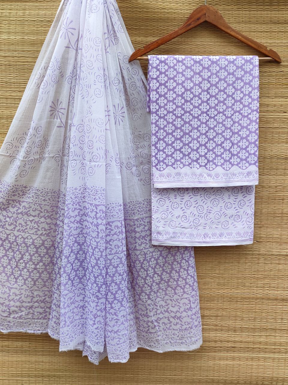 Hand Block Cotton Unstitched Salwar Suit With Cotton/Mulmul Dupatta - JBCM837