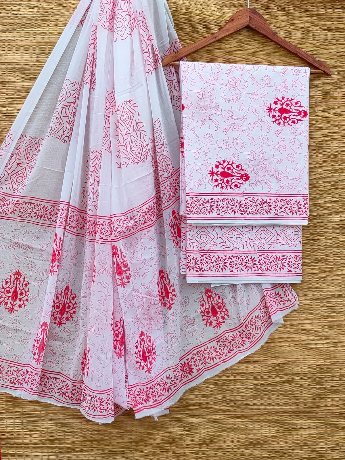 Hand Block Cotton Unstitched Salwar Suit With Cotton/Mulmul Dupatta - JBCM887